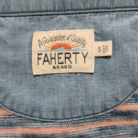 Faherty Mens Short Sleeve T-Shirt Polo Striped Blue Pink Cotton MKC0037-BAP XS/S - Picture 6 of 8